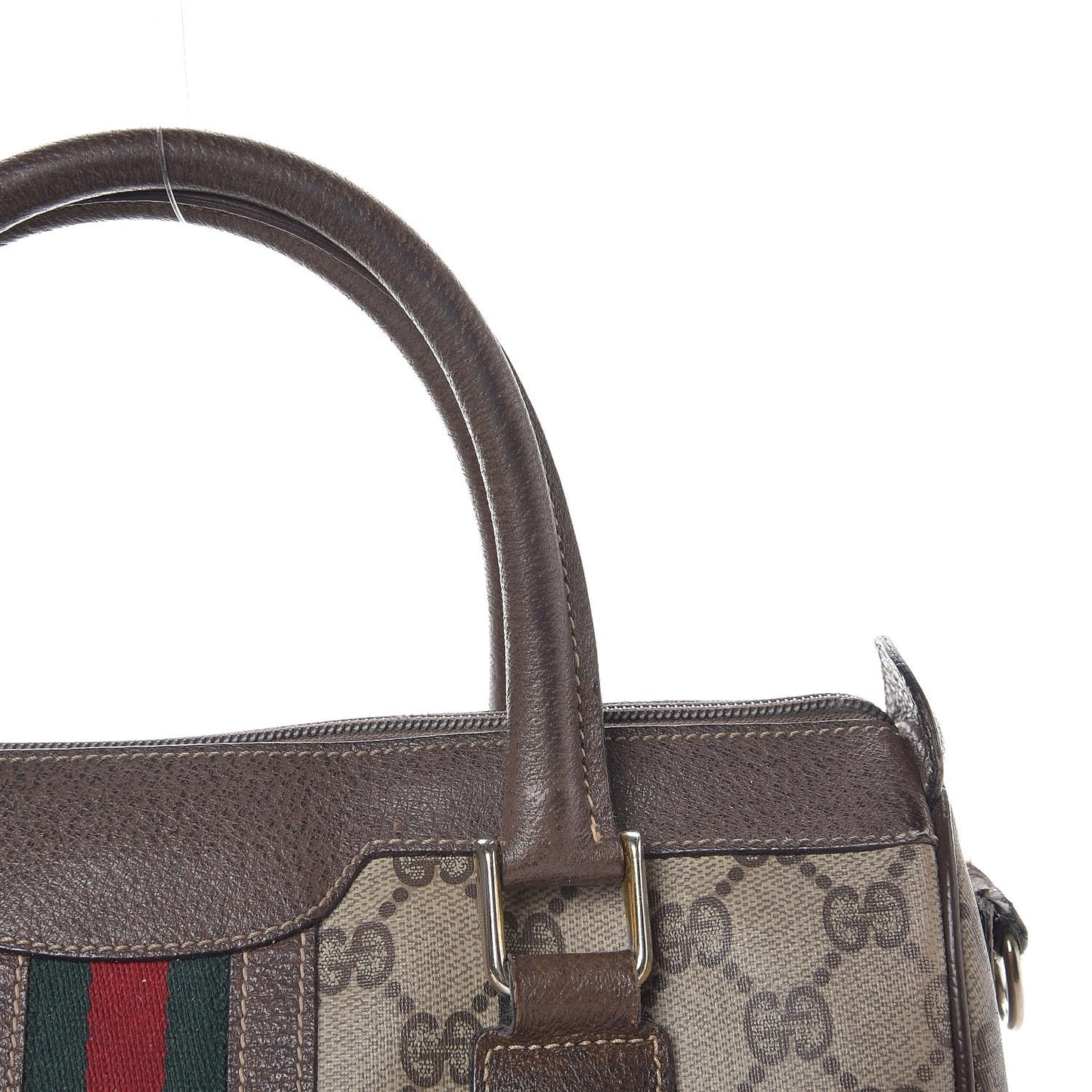 GG Plus Monogram Vintage Web Small Boston Dark Brown