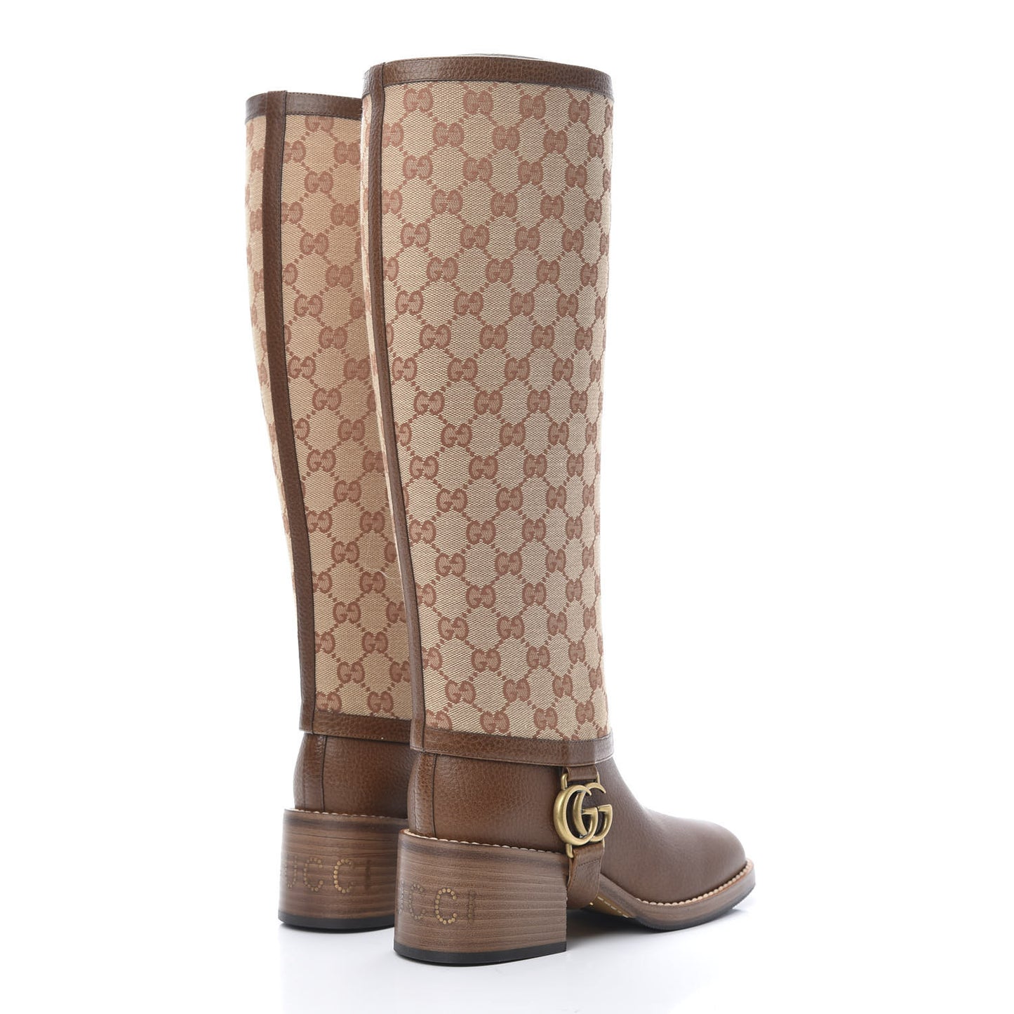 GG Monogram Calfskin Lola Tall Boots 36 Beige Ruggine Cuir