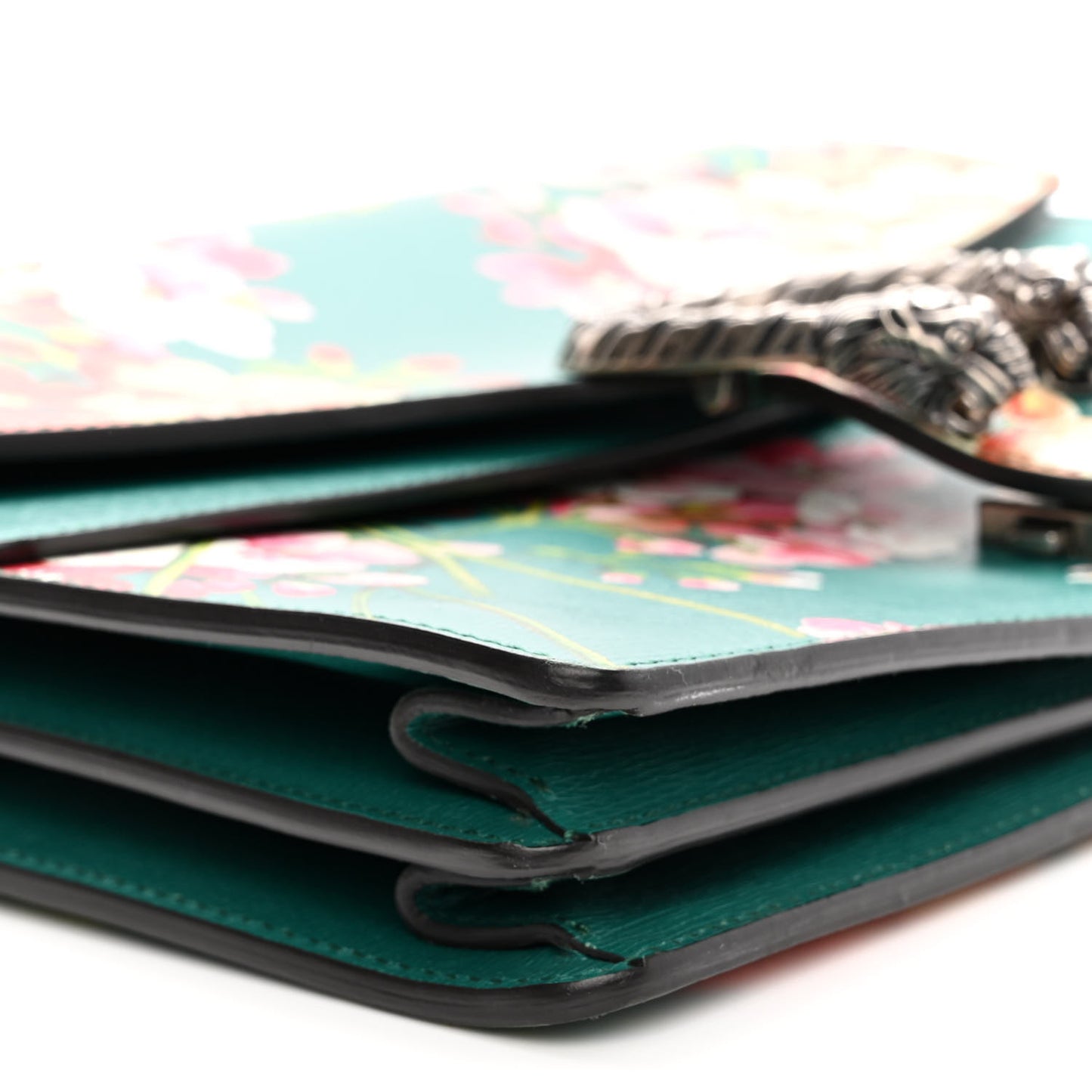 Calfskin Blooms Print Medium Dionysus Shoulder Bag Bright Emerald Multicolor
