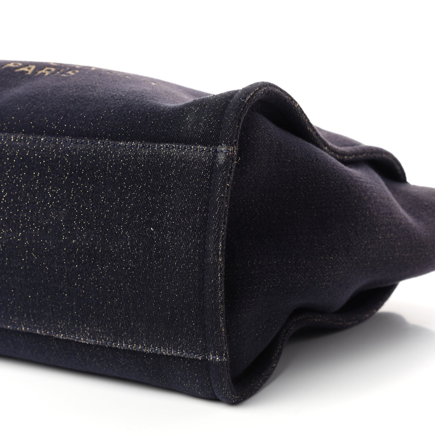 Lurex Canvas Medium Deauville Tote Navy Blue Gold