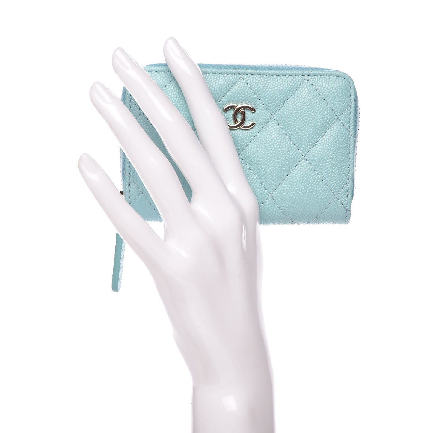 Caviar Quilted Zip Coin Purse Light Blue