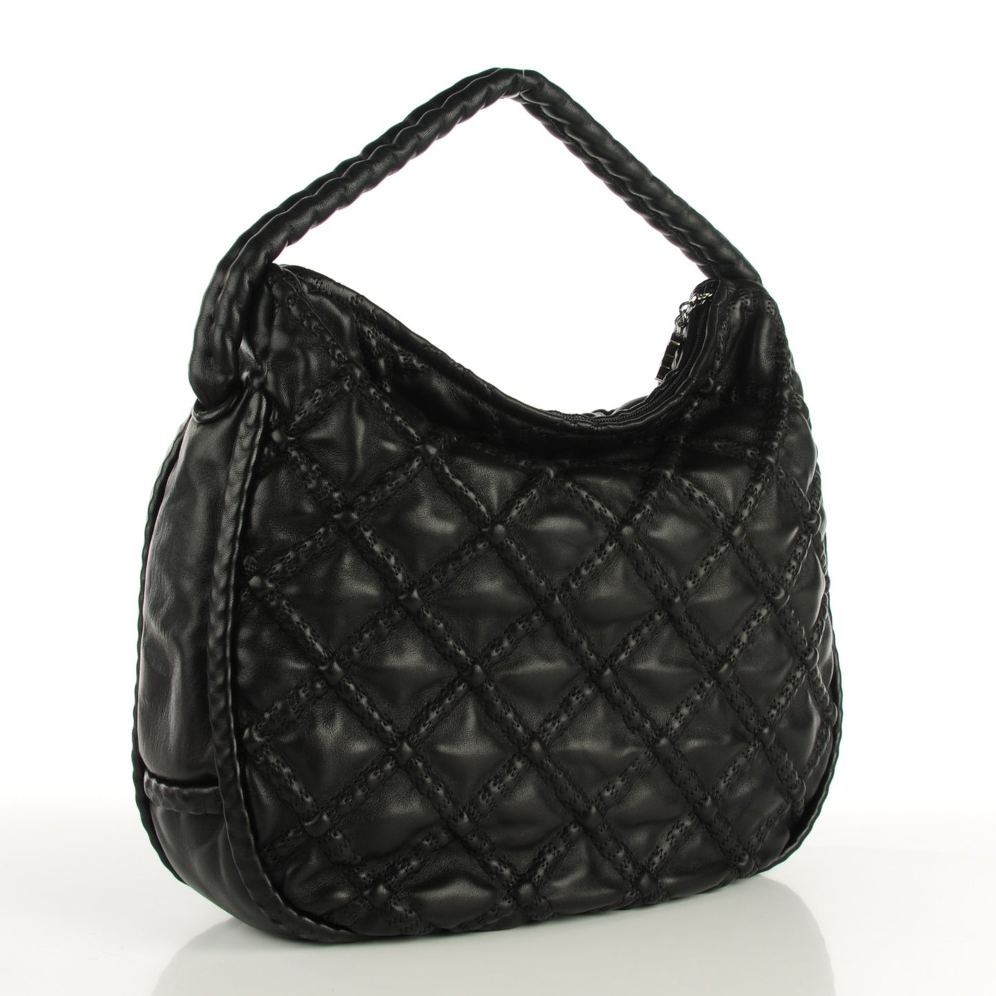 Lambskin Quilted Hidden Chain Hobo Black