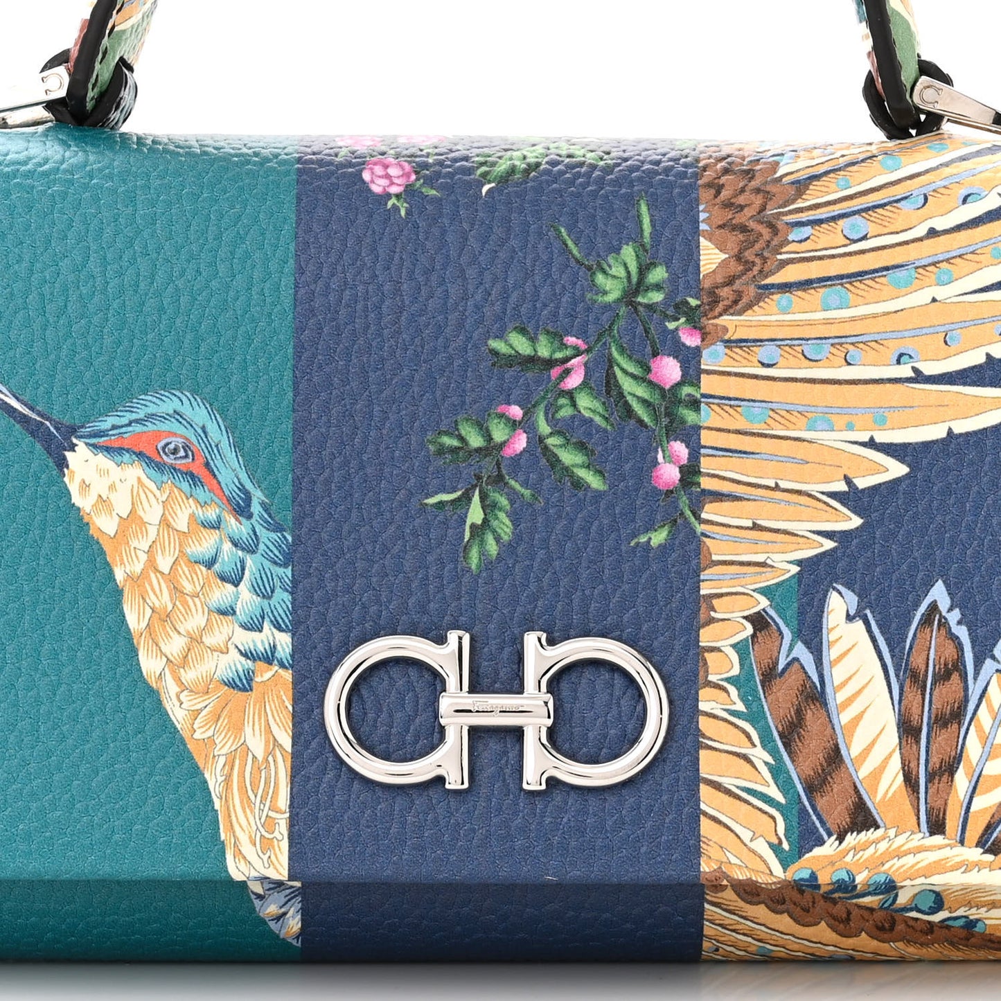 Printed Calfskin Gancini Top Handle Wallet On Chain Multicolor