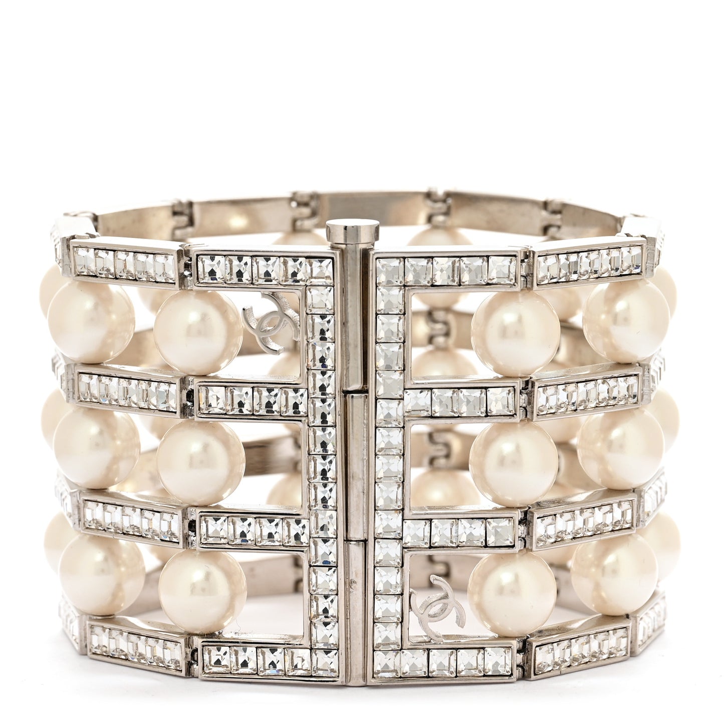 Crystal Pearl CC Cuff Bracelet M Silver