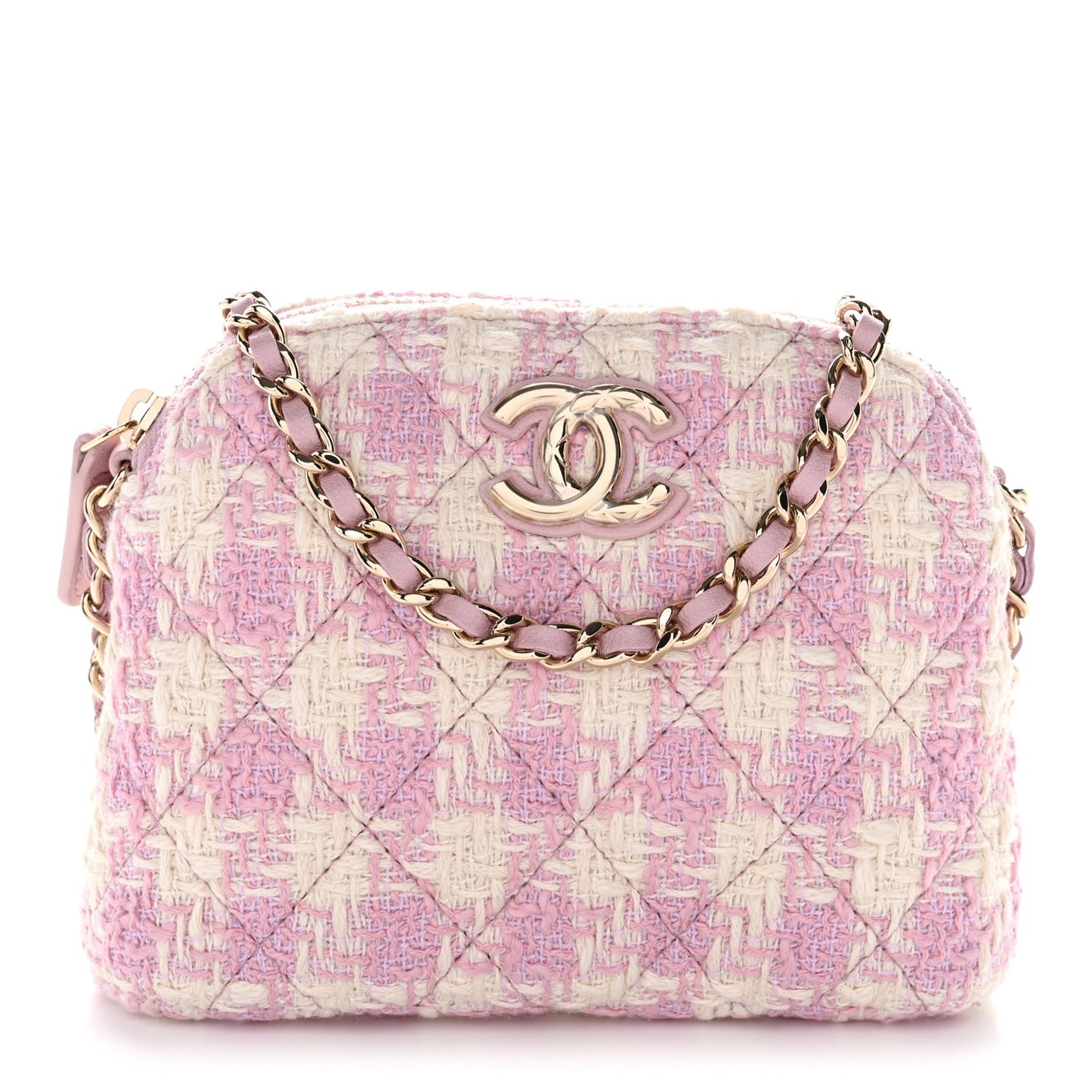 Tweed Quilted Mini Clutch With Chain Pink