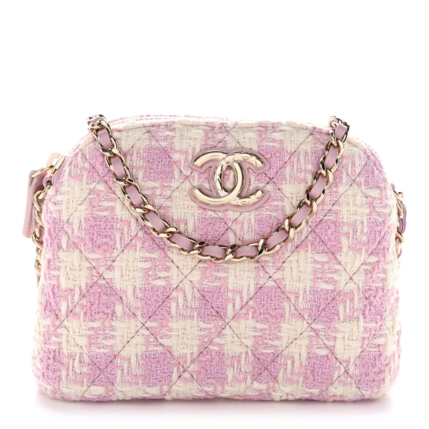 Chanel Tweed Quilted Mini Clutch With Chain Pink 1 of 11