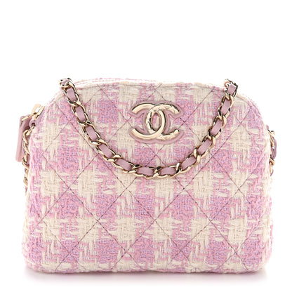 Chanel Tweed Quilted Mini Clutch With Chain Pink 1 of 11