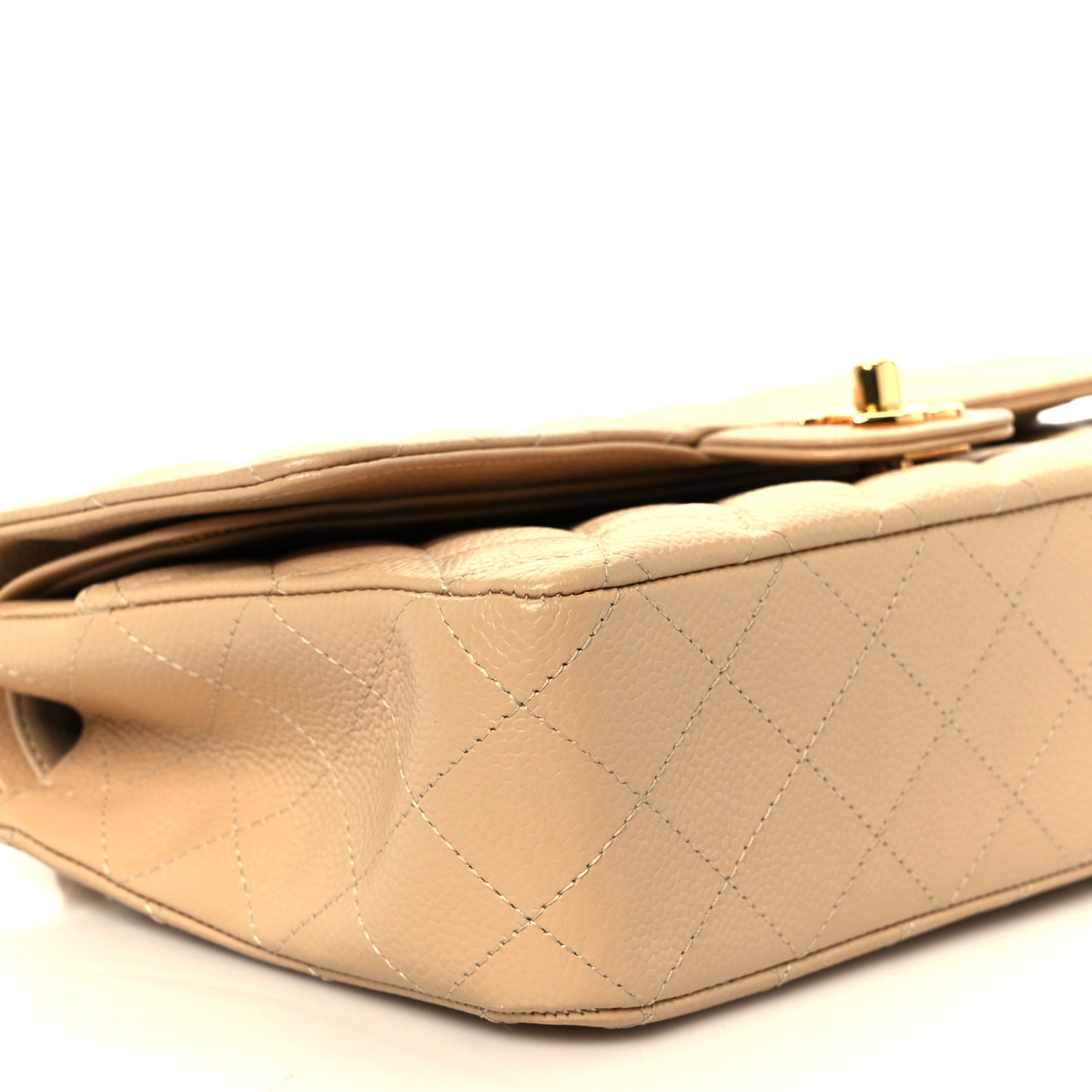 Caviar Quilted Medium Double Flap Beige Clair