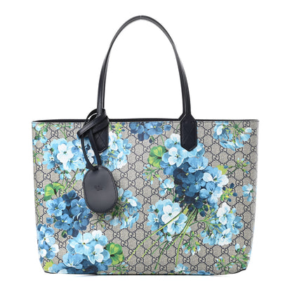 Gucci GG Supreme Monogram Blooms Medium Reversible Tote Beige Blue Navy 1 of 16