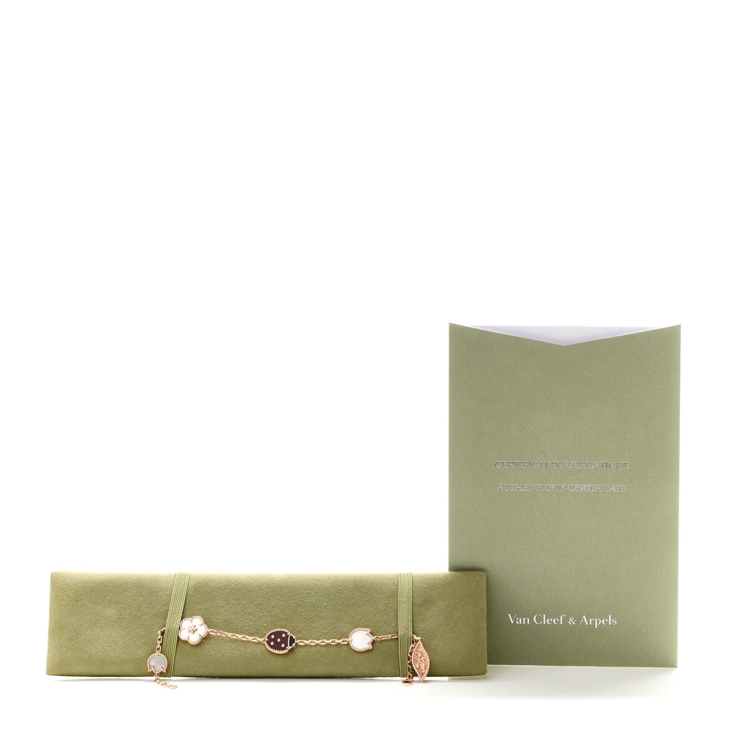 18K Rose Gold Carnelian Mother of Pearl Onyx 5 Motifs Lucky Spring Bracelet