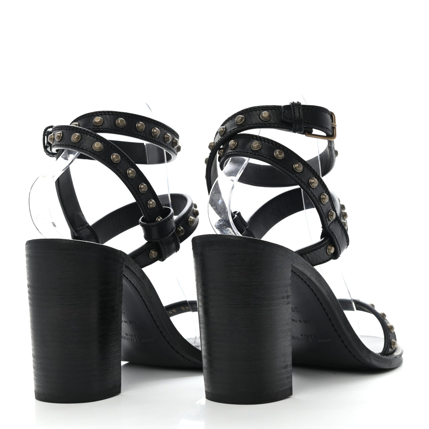 Calfskin Studded Sandal Pumps 38 Black