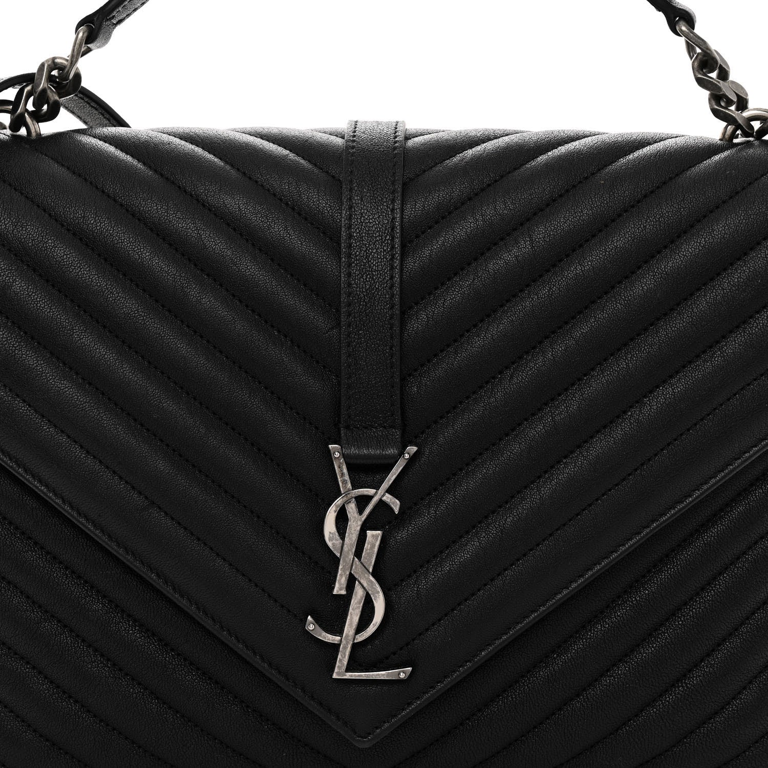 Saint Laurent Sheepskin Matelasse Chevron Monogram Large College Satchel Black 7 of 9