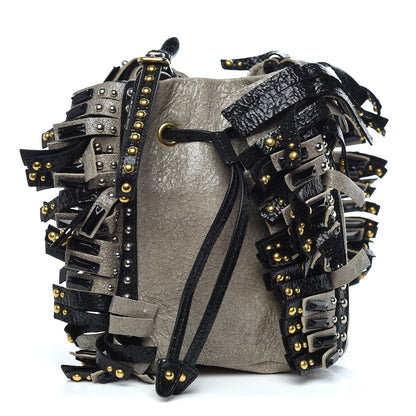 Prada Crackled Calfskin Studded Fringe Wristlet Pouch Talco Black 1 of 11