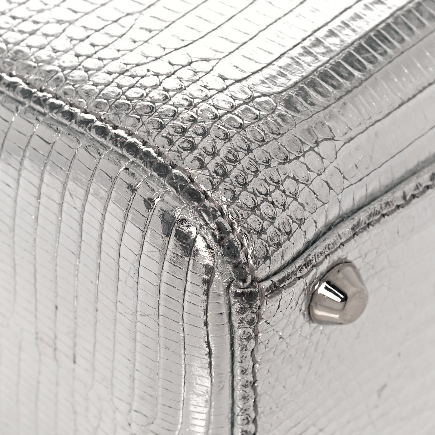 Metallic Lizard Mini Lady Dior Silver