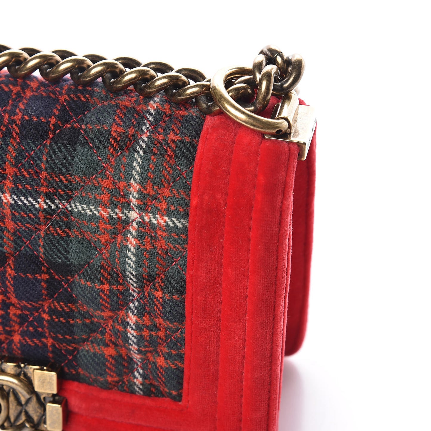 Velvet Plaid Tartan Small Boy Flap Red