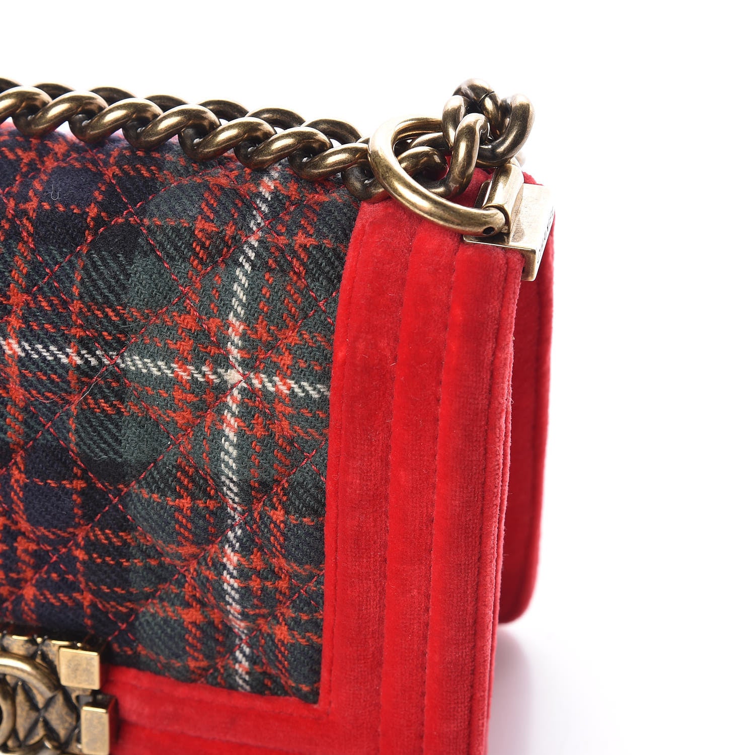 Chanel Velvet Plaid Tartan Small Boy Flap Red 15 of 15