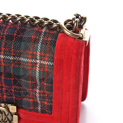 Chanel Velvet Plaid Tartan Small Boy Flap Red 15 of 15