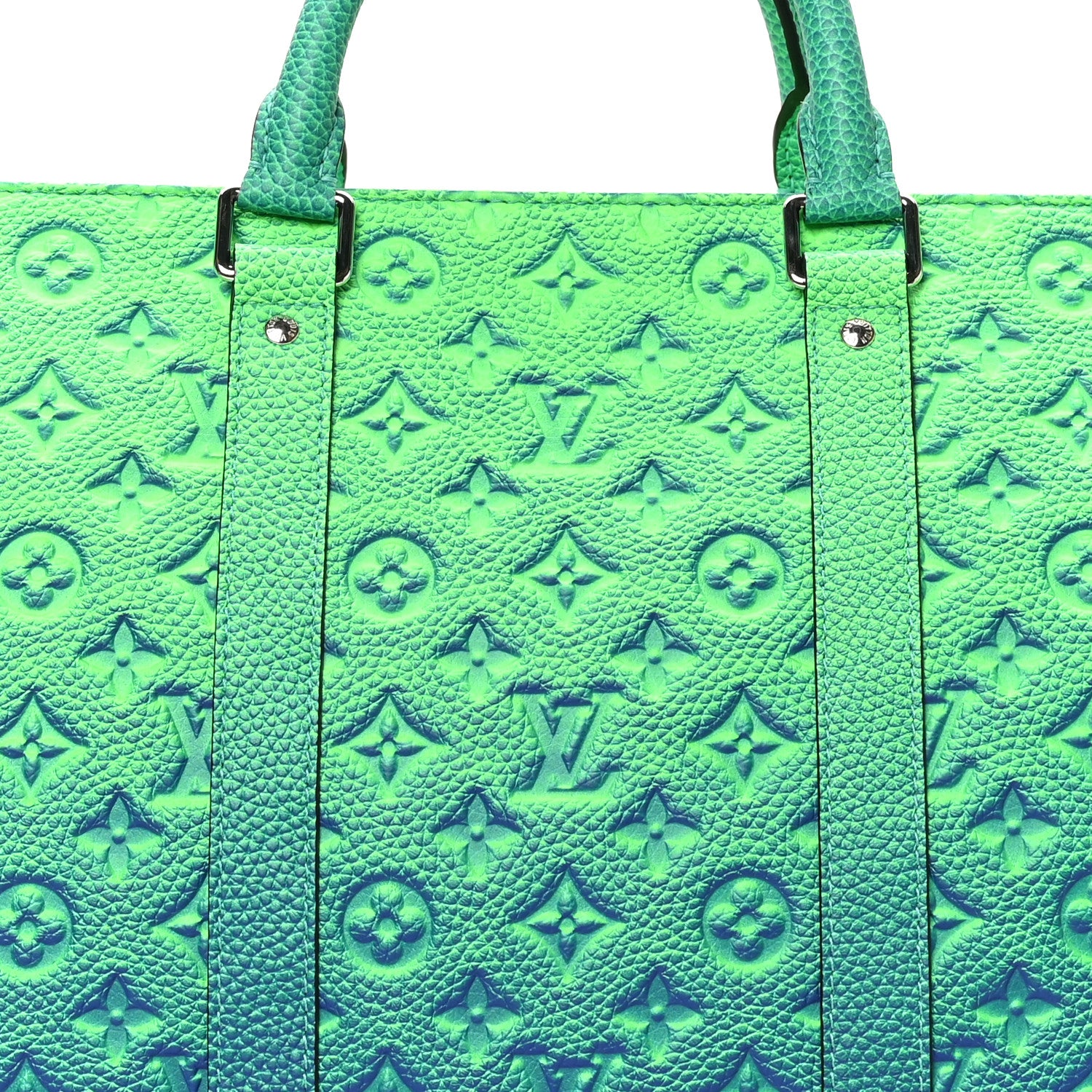 Louis Vuitton Taurillon Illusion Keepall Tote Bleu Vert 6 of 8
