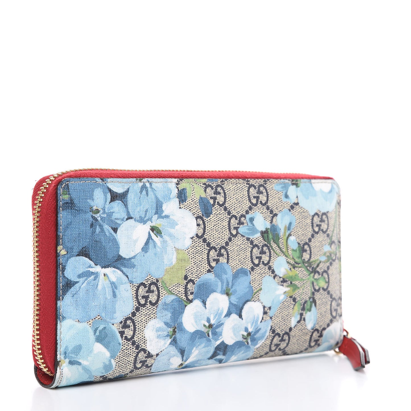 GG Supreme Monogram Blooms Zip Around Wallet Blue Red