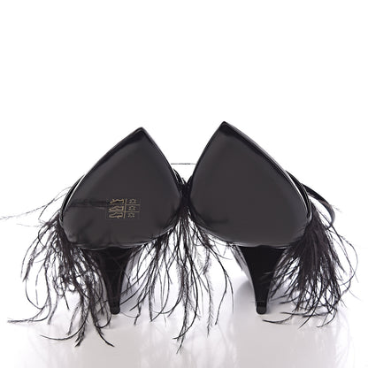 Saint Laurent Patent Ostrich Feathers Era 110 Ankle Strap Sandals 38.5 Black 8 of 9