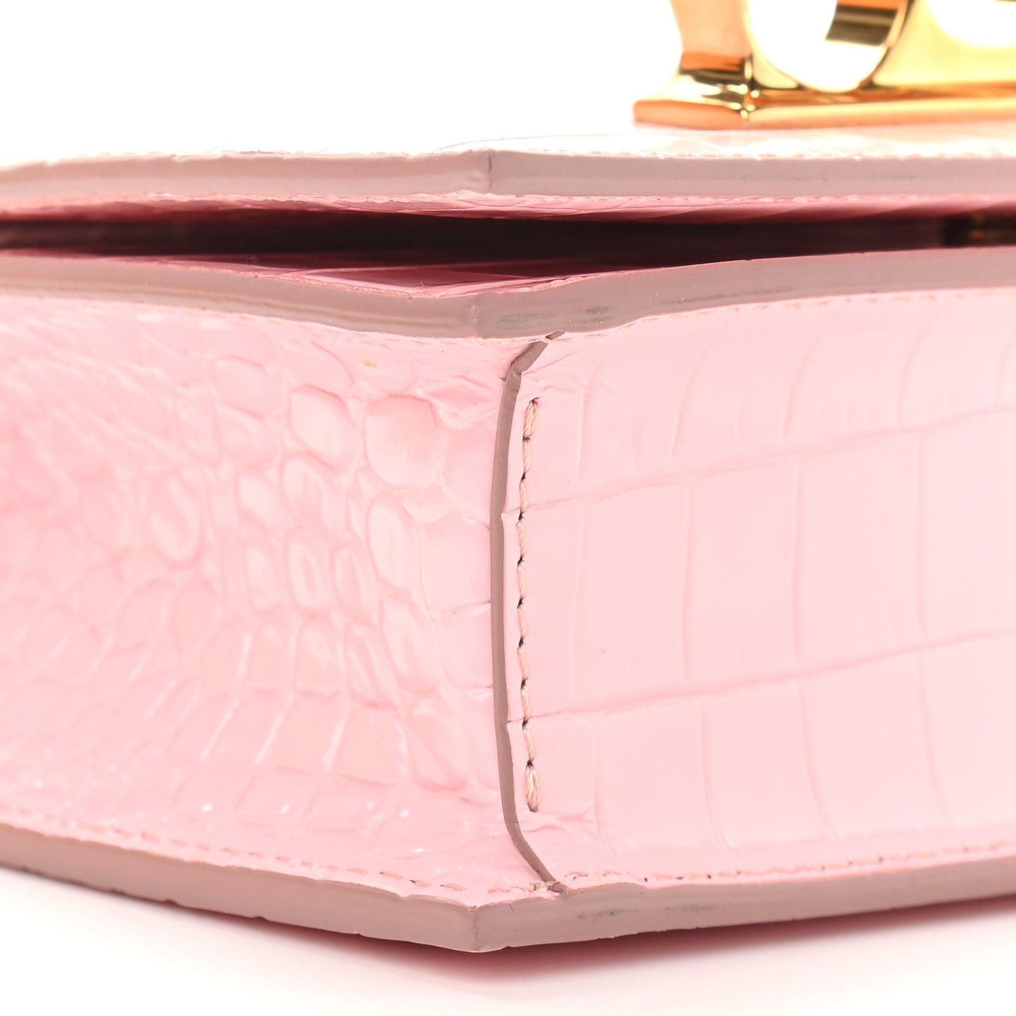 Shiny Crocodile Embossed Jeweled Satchel Pink