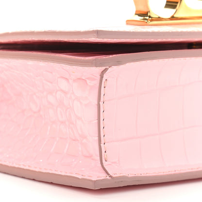 Alexander McQueen Shiny Crocodile Embossed Jeweled Satchel Pink 7 of 8