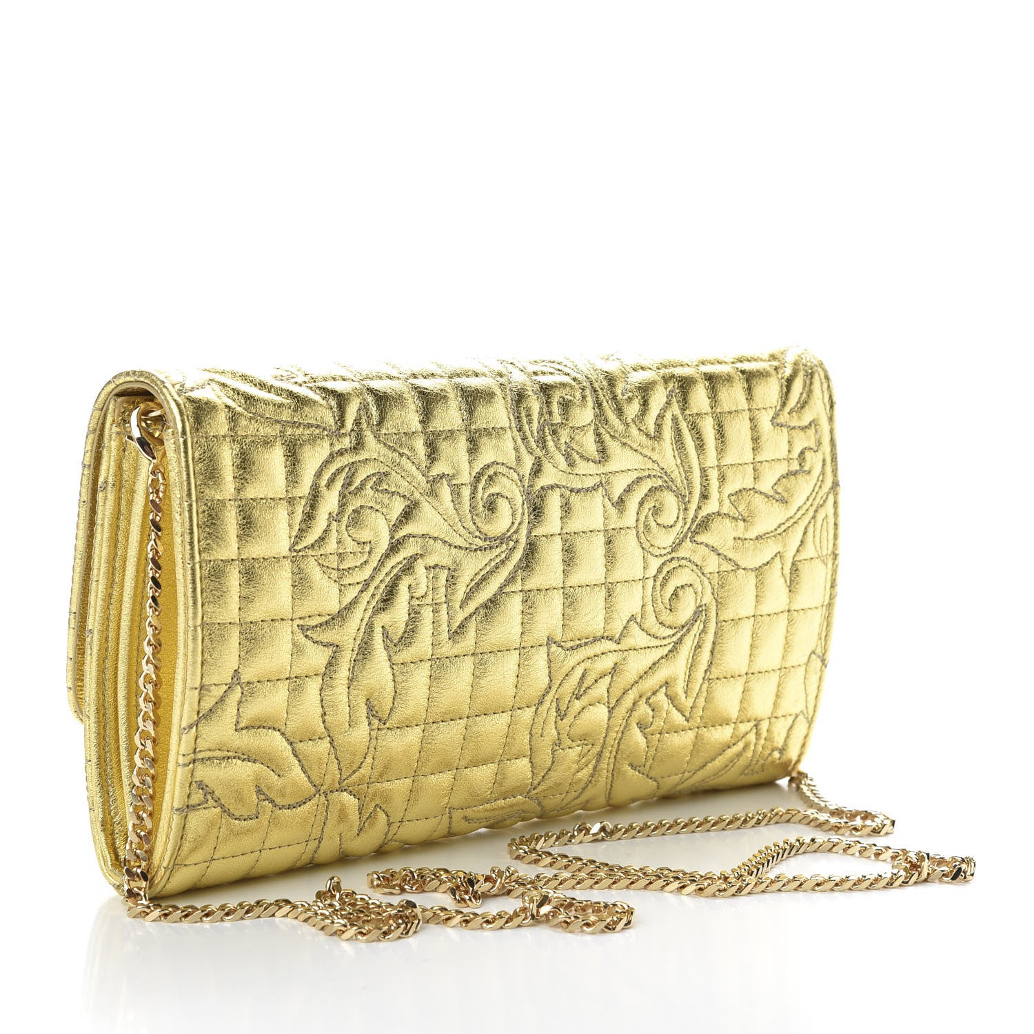 Versace Metallic Nappa Barocco Quilted Wallet On Chain Crossbody Gold 3 of 9