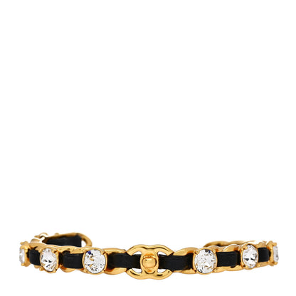Chanel Lambskin Crystal CC Cuff Bracelet S Black Gold 1 of 5