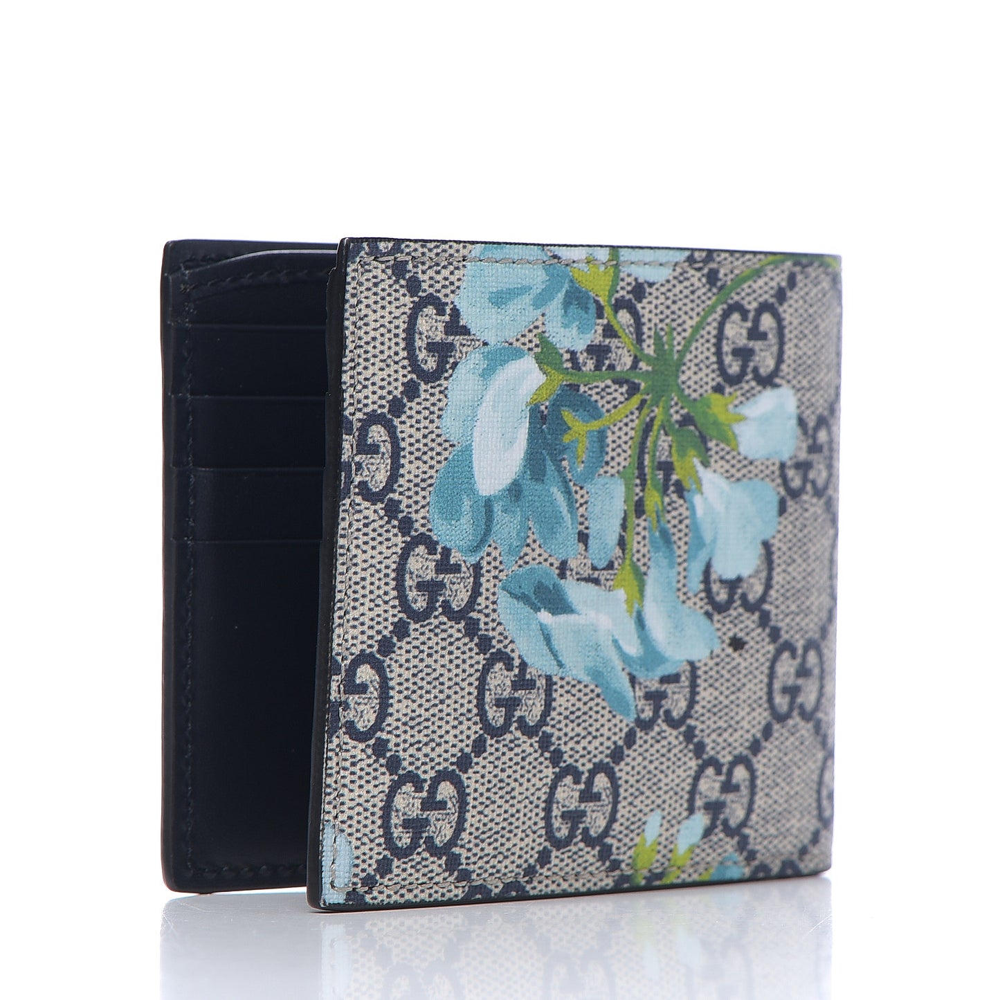 GG Supreme Monogram Blooms Bi-Fold Wallet Beige Blue Navy