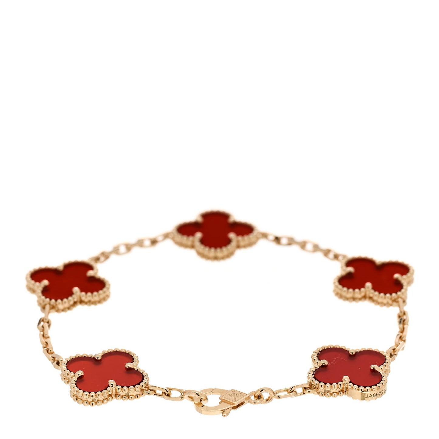 18K Yellow Gold Carnelian 5 Motifs Vintage Alhambra Bracelet