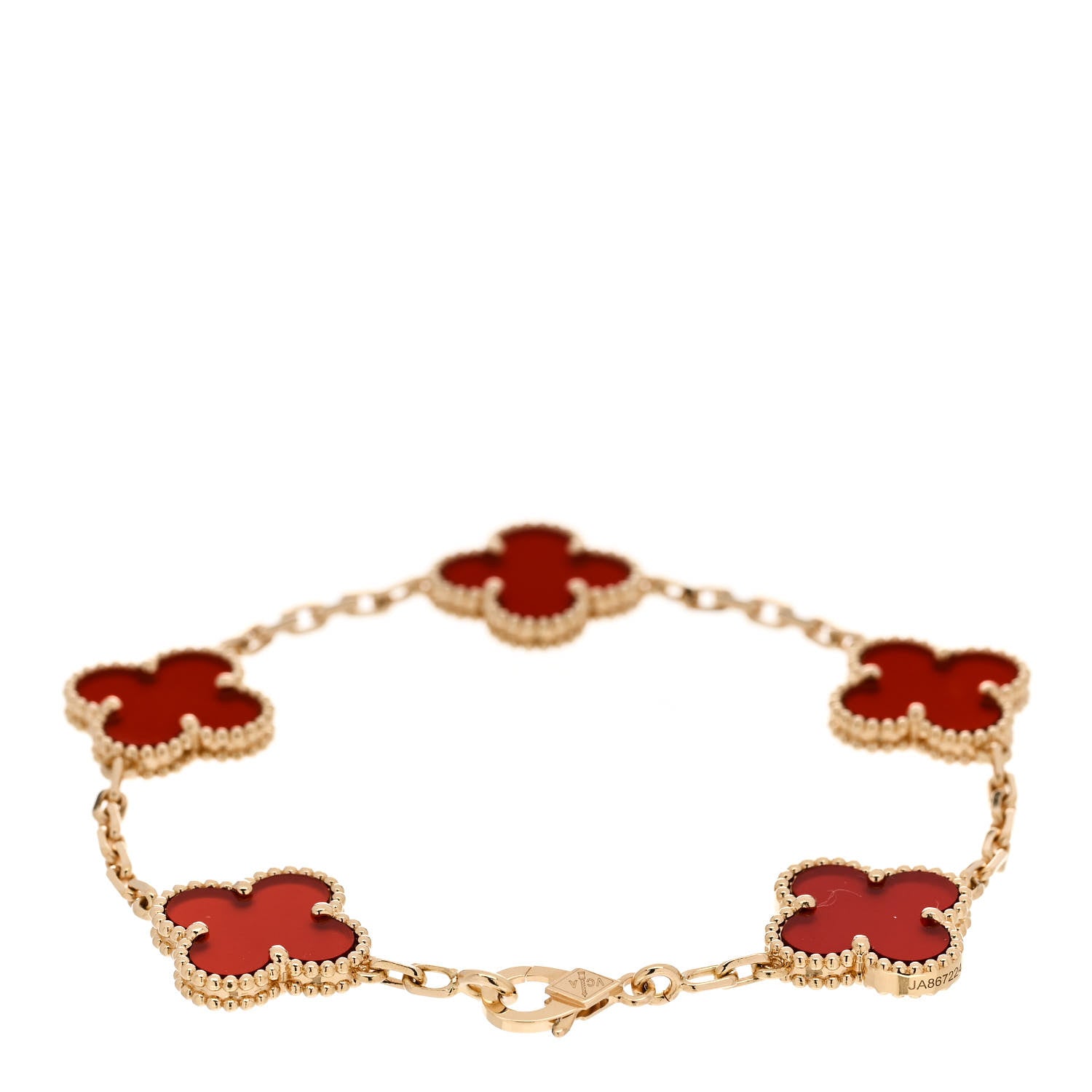 Van Cleef & Arpels 18K Yellow Gold Carnelian 5 Motifs Vintage Alhambra Bracelet 2 of 5