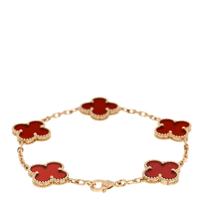 Van Cleef & Arpels 18K Yellow Gold Carnelian 5 Motifs Vintage Alhambra Bracelet 2 of 5