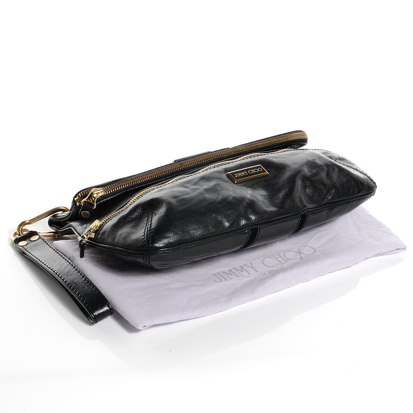 Leather Mave Foldover Clutch Black