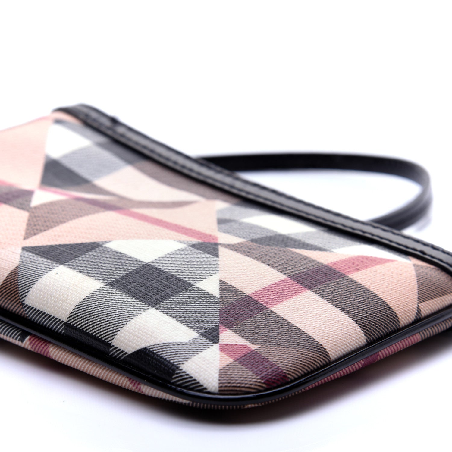 Burberry Patchwork Check Patent Wristlet Pouch Black 6 of 11