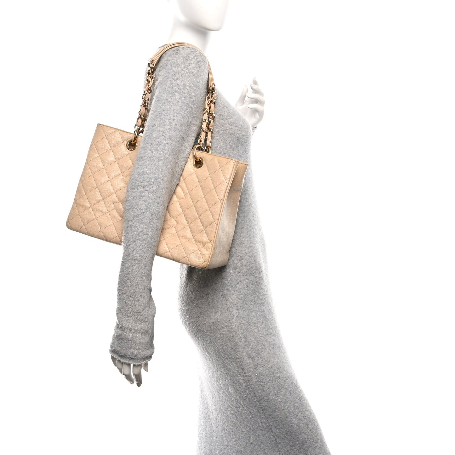 Caviar Quilted Grand Shopping Tote GST Beige