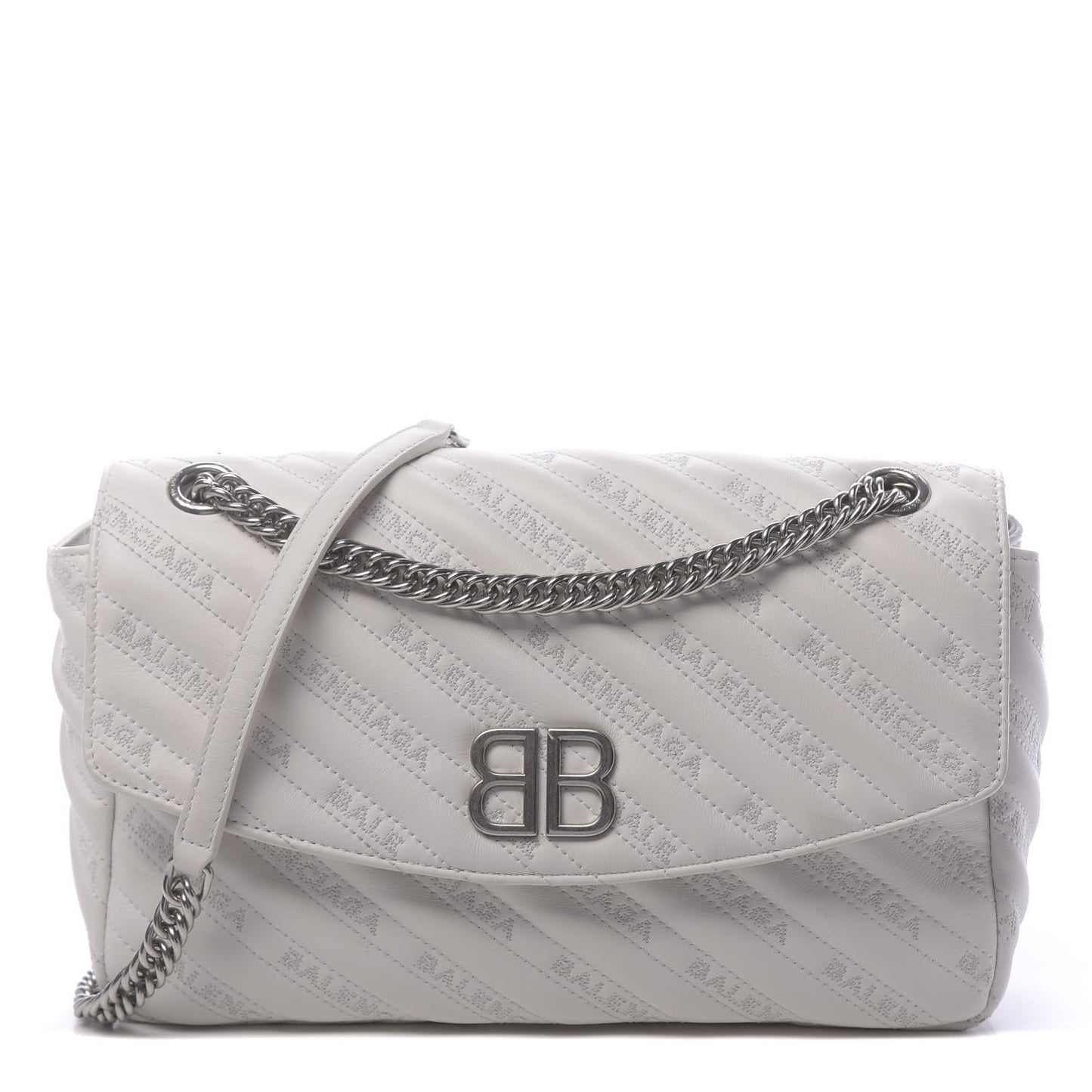 Calfskin Logo Matelasse M BB Chain Shoulder Bag Blanc Neige