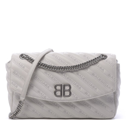 Balenciaga Calfskin Logo Matelasse M BB Chain Shoulder Bag Blanc Neige 1 of 11