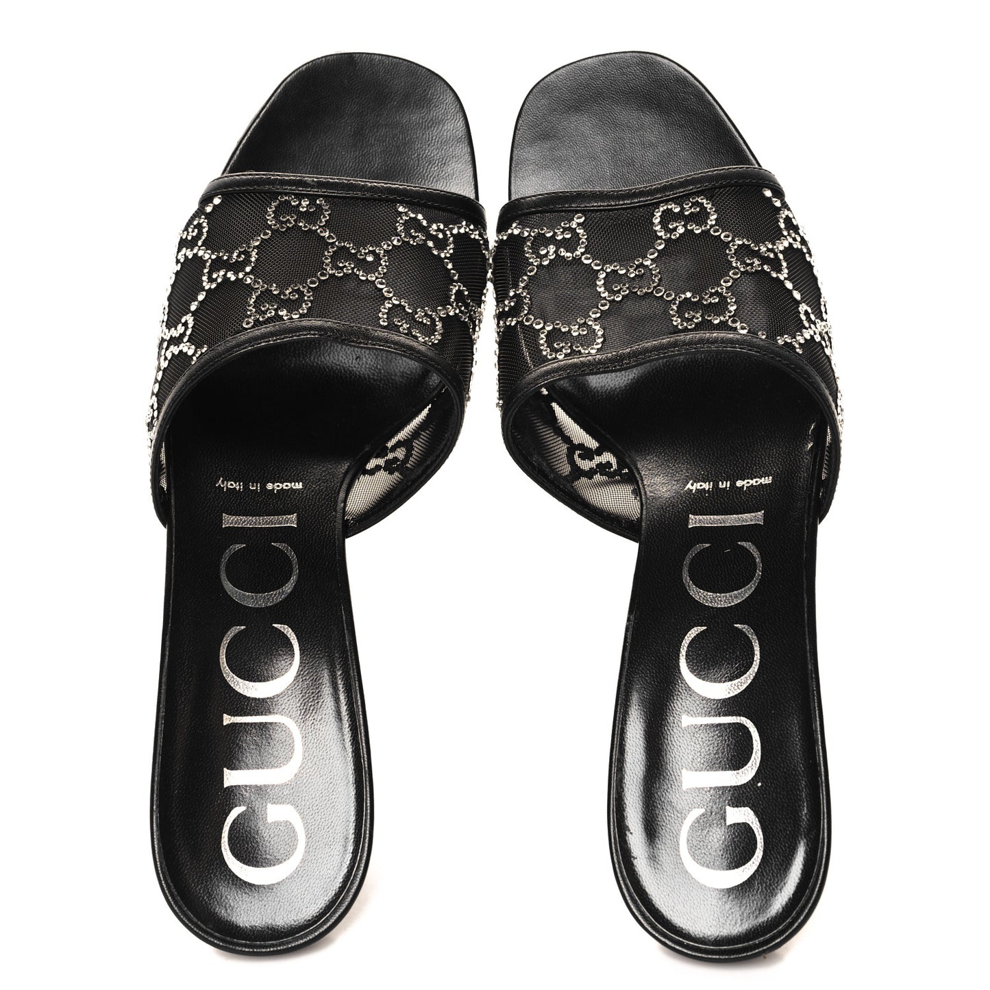 Tela Retino Kid Scamosciato Crystal GG Monogram Square Demi Mule Sandals 39 Black