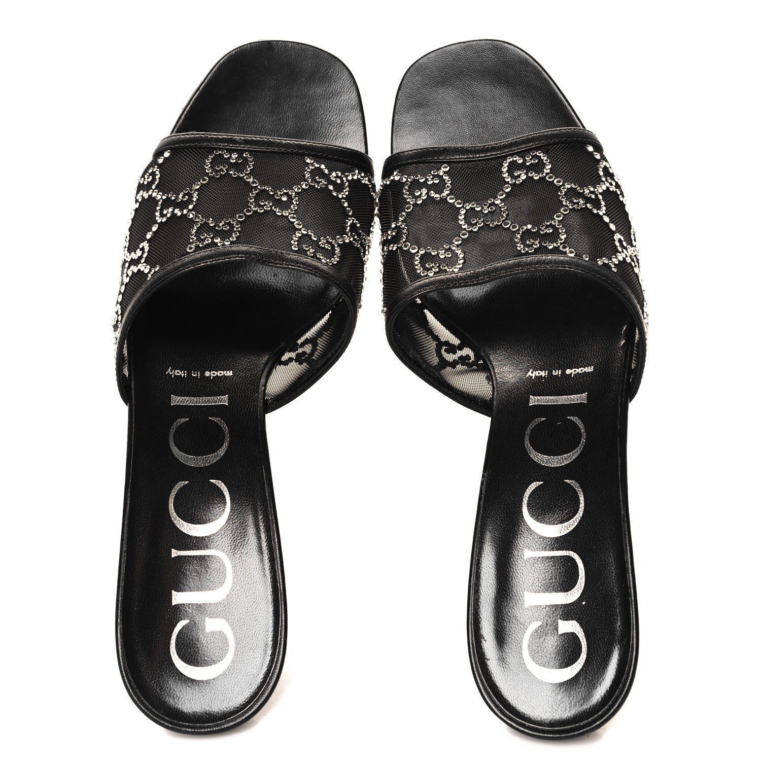 Gucci Tela Retino Kid Scamosciato Crystal GG Monogram Square Demi Mule Sandals 39 Black 2 of 8