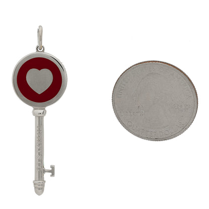 Tiffany Sterling Silver Enamel Heart Key Pendant Red 2 of 3
