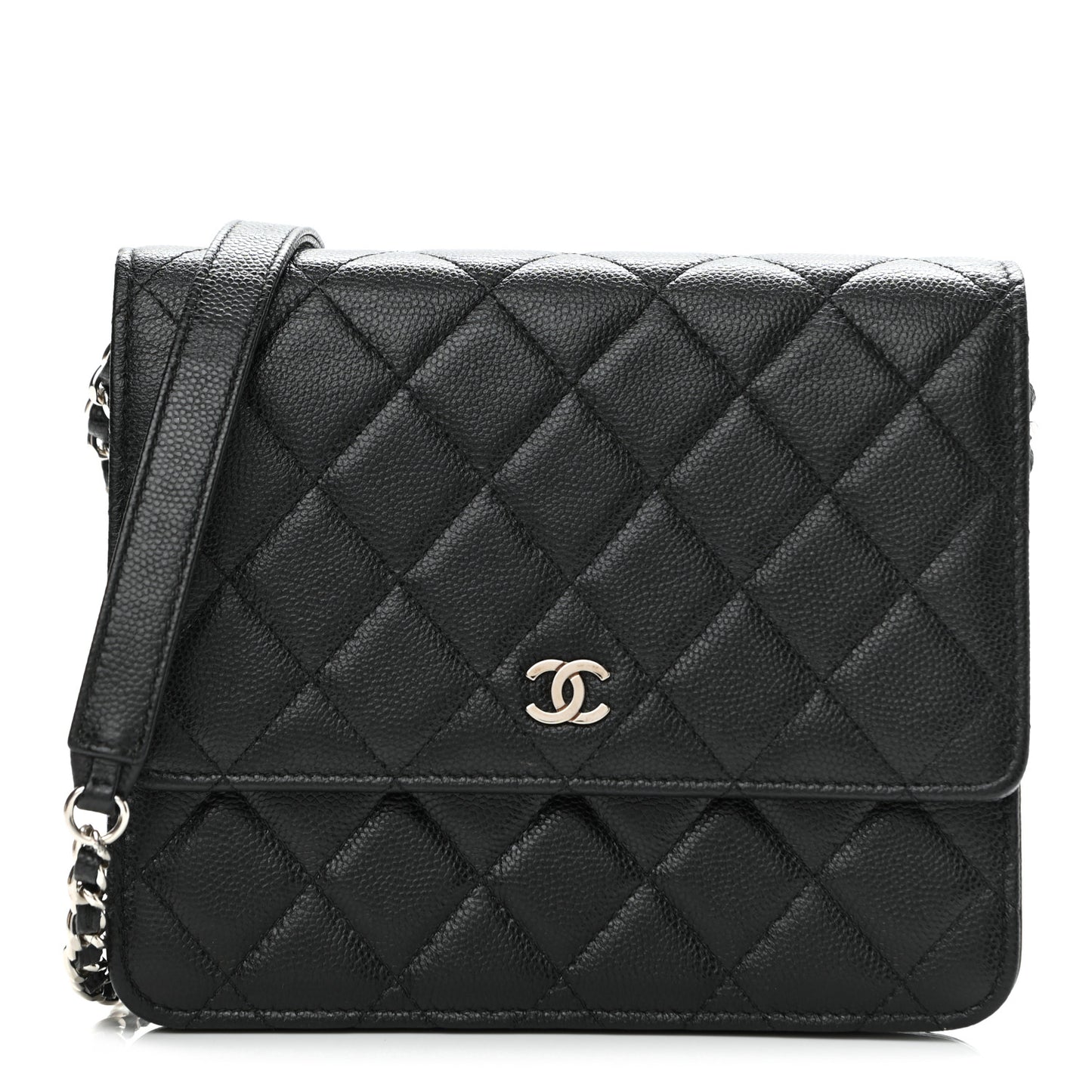 Caviar Quilted Square Wallet On Chain WOC Black