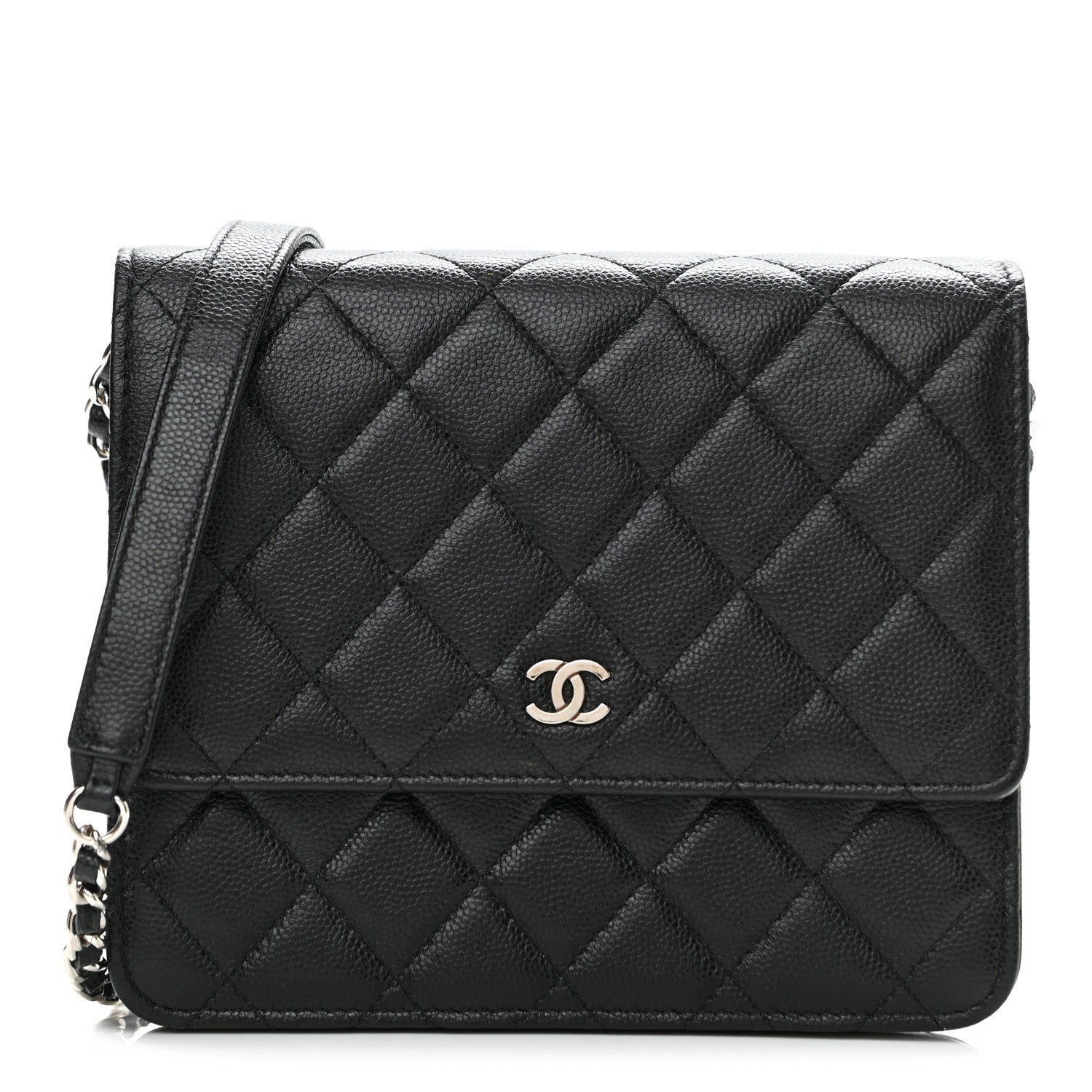 Chanel Caviar Quilted Square Wallet On Chain WOC Black 1 of 12