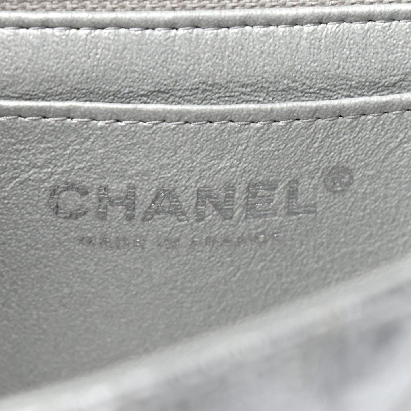 Patent Metallic Crumpled Calfskin Chevron Quilted Mini Rectangular Flap Silver