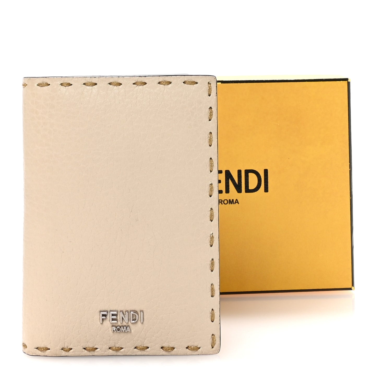 Cuoio Romano Selleria Logo Bi-Color Card Holder Ivory Brown