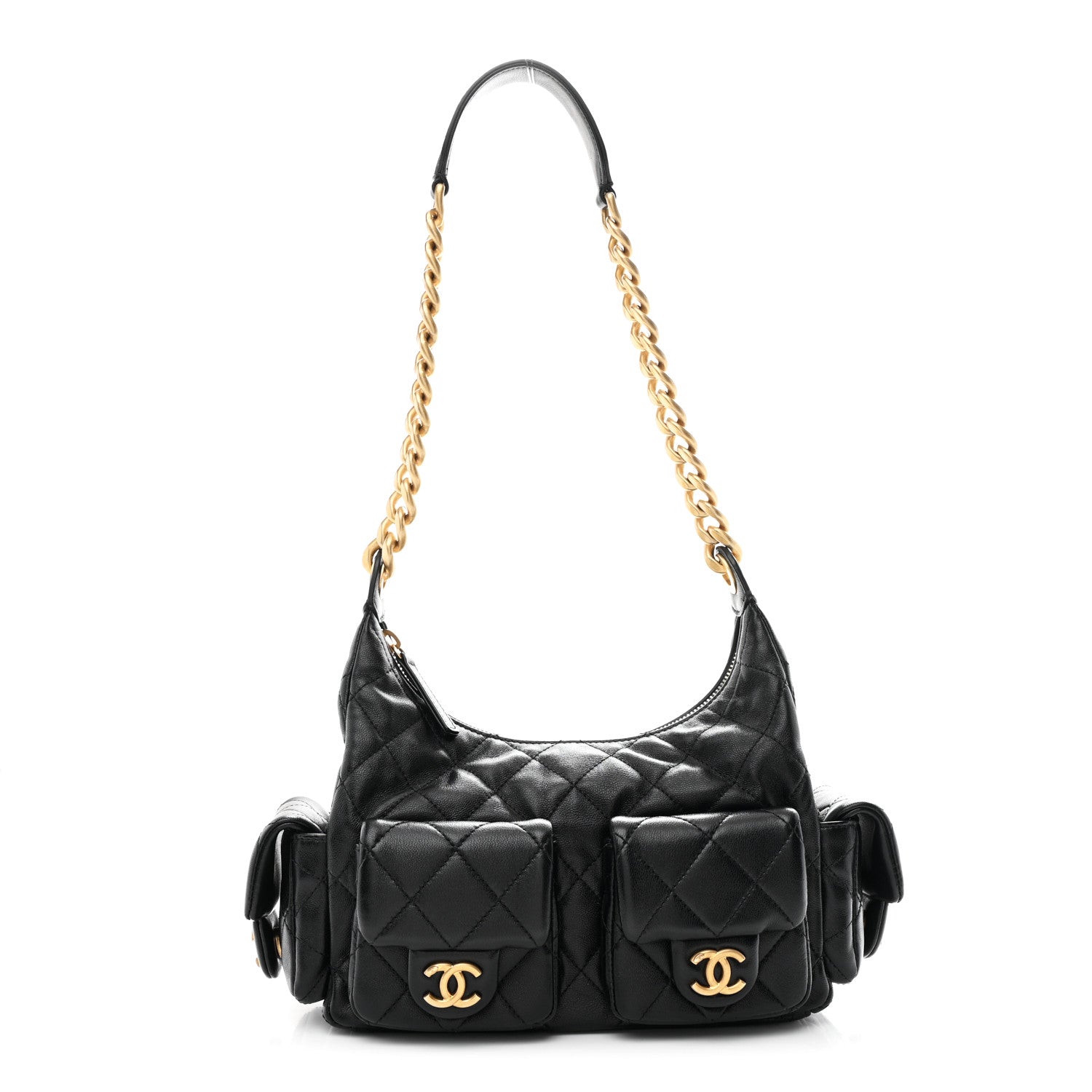 Chanel Shiny Lambskin Quilted Trendy Pockets Hobo Black 1 of 11