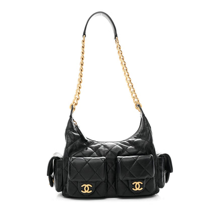 Chanel Shiny Lambskin Quilted Trendy Pockets Hobo Black 1 of 11