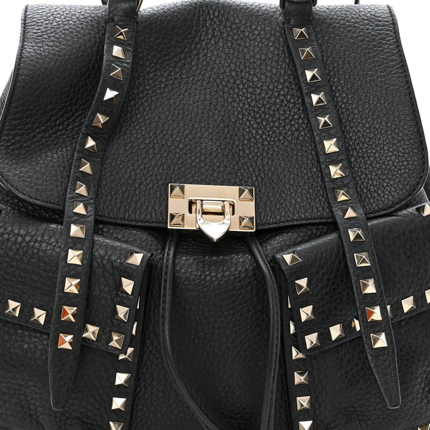 Pebbled Calfskin Rockstud Double Pocket Backpack Black