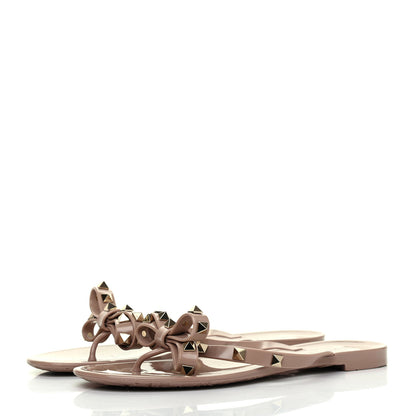 Valentino Garavani PVC Jelly Rockstud Bow Thong Sandals 37 Poudre 3 of 7