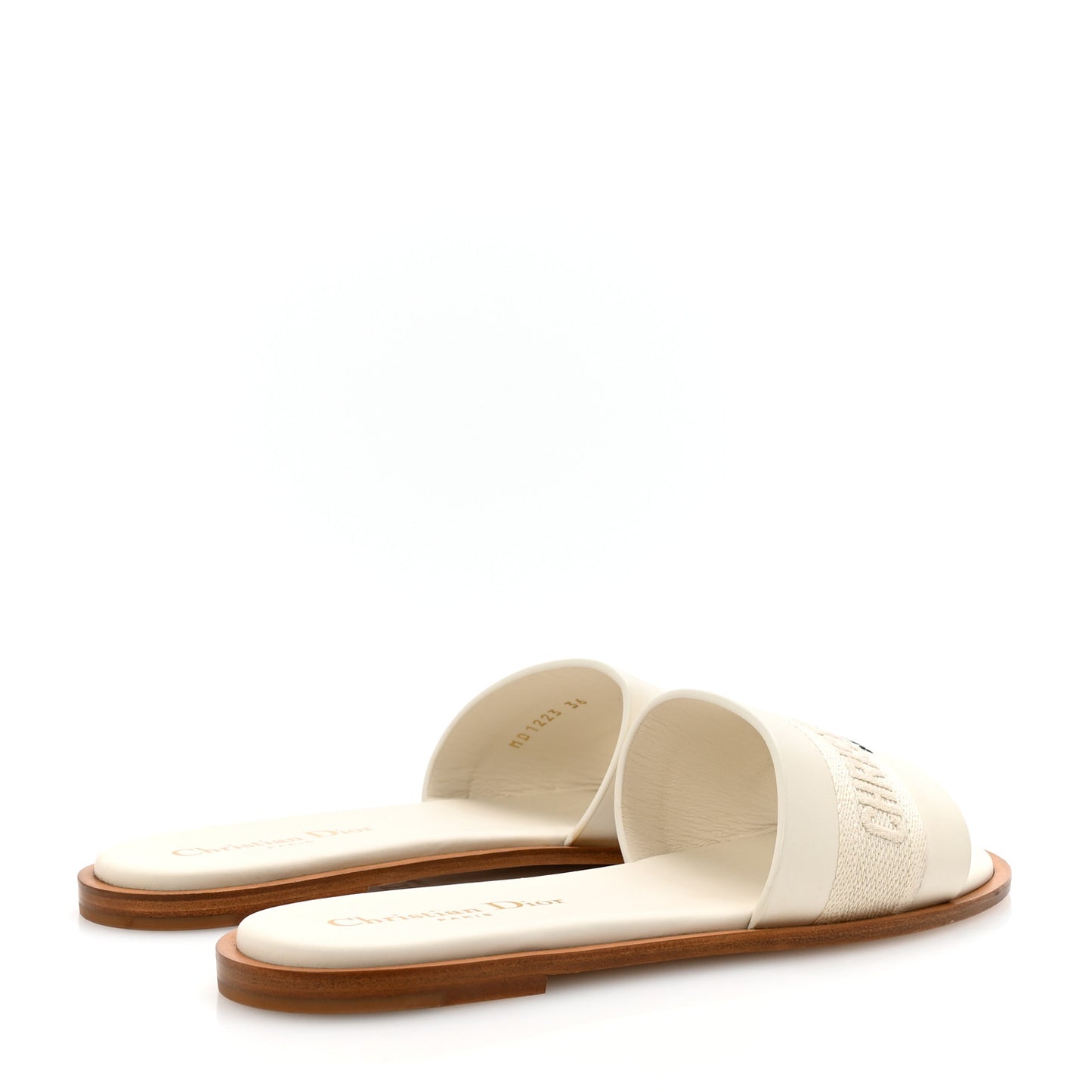 Calfskin Canvas Embroidered Dway Flat Slide Sandals 36 Off White