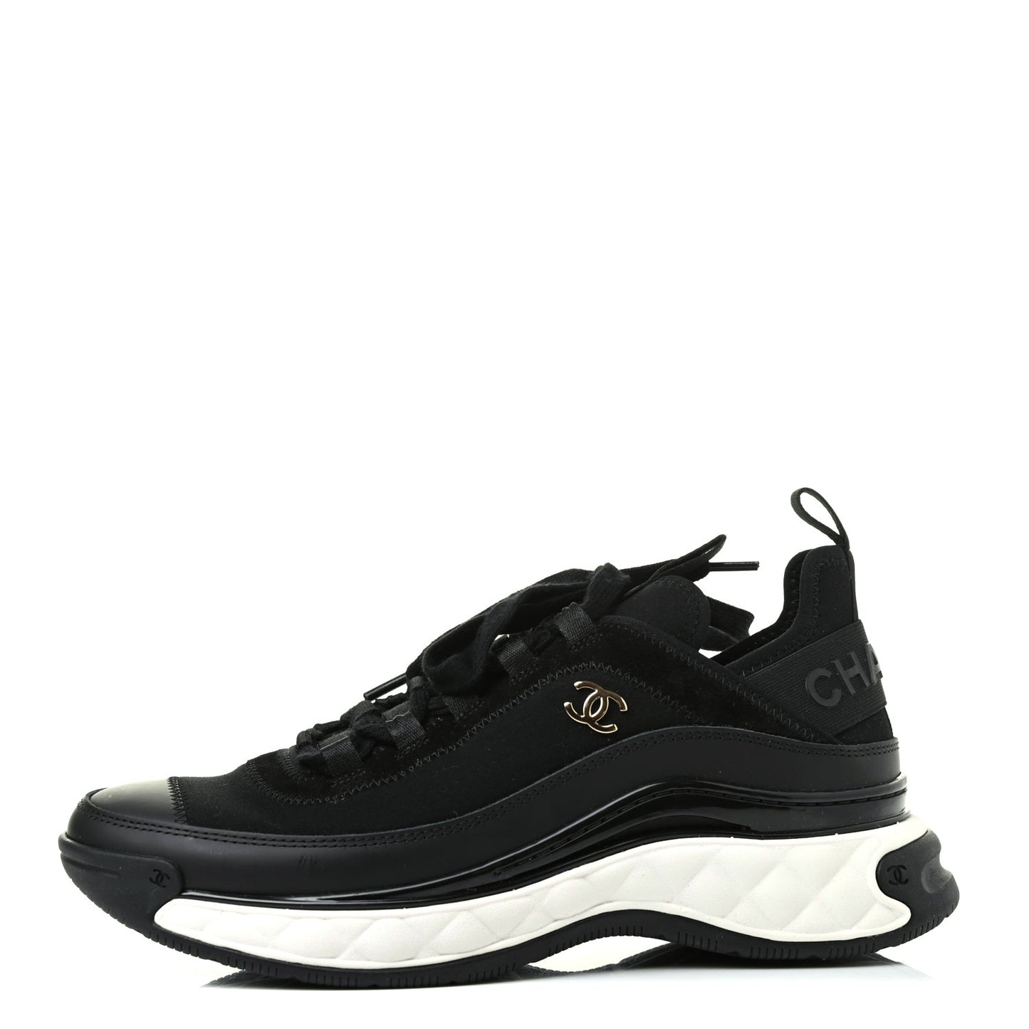 Velvet Calfskin Mixed Fibers CC Sneakers 38 Black